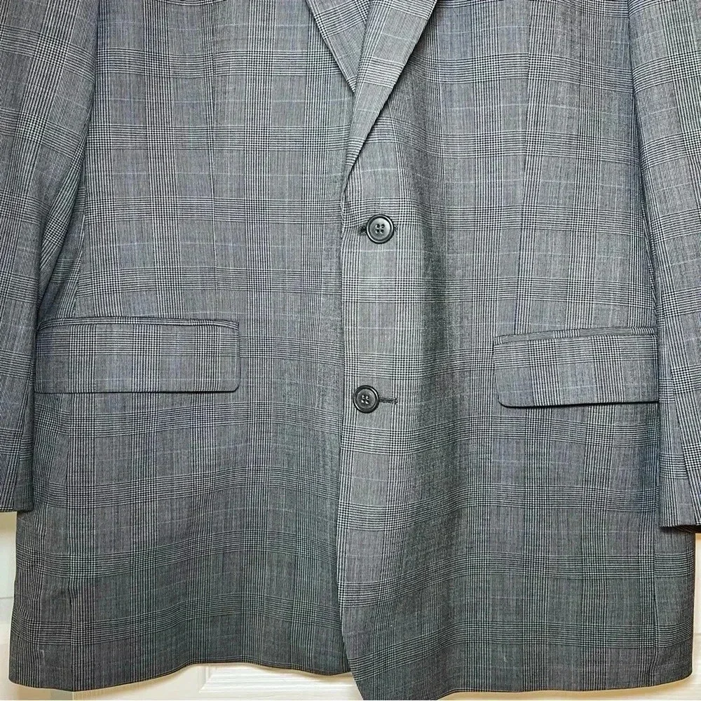 Brooks Brothers Brooksease Blazer / Suit Jacket size 44L Gray Subtle Blue Plaid